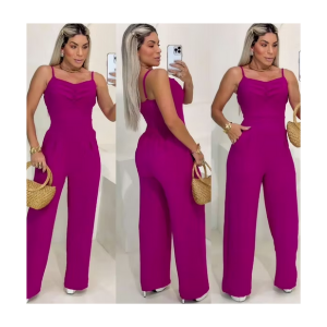 Macacão feminino longo pantalona com elastex nas costas
