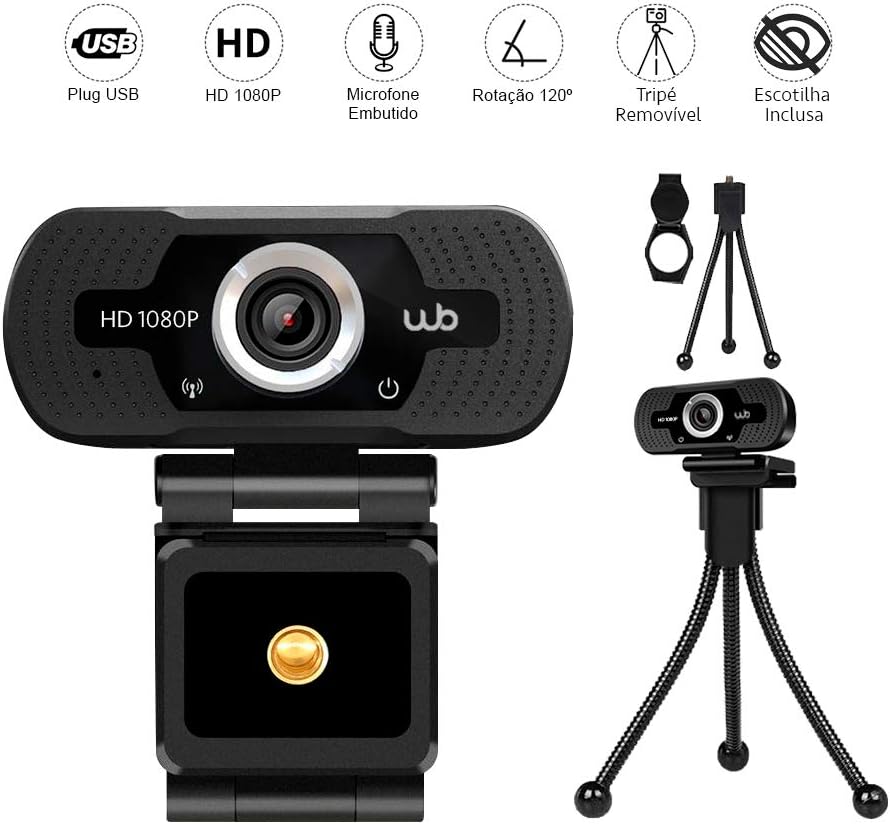 Webookers WB, Webcam USB Full HD 1080P WB com Microfone Ângulo 110° e Tripé - Imagem 2