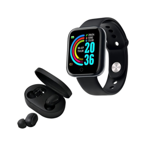 Relógio Smart Digital D20 Masculino / Feminino + Fone S/fio Caixa Colors Pulseira Preto