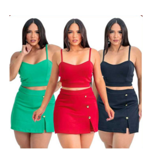 Kit 3 Conjunto Alfaiataria Shorts Saia Cropped Alça Fina Luxo Feminino