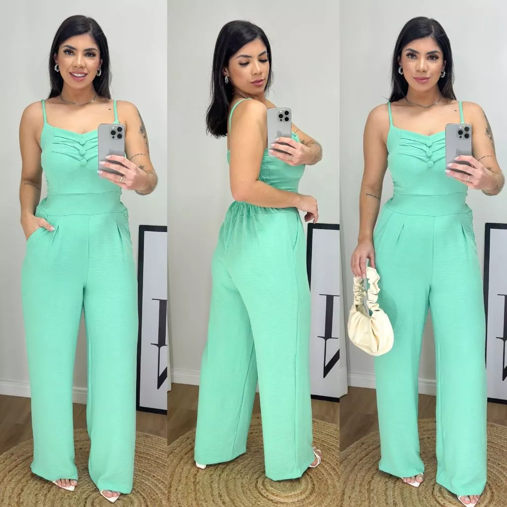 Macacão feminino longo pantalona com elastex nas costas - Imagem 2