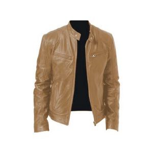 cardigan Com Zíper Quente Decoração De Bolso Gola PU Casaco De Couro Fino