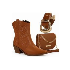 Kit Feminino Country Bota Texana + Bolsa + Cinto
