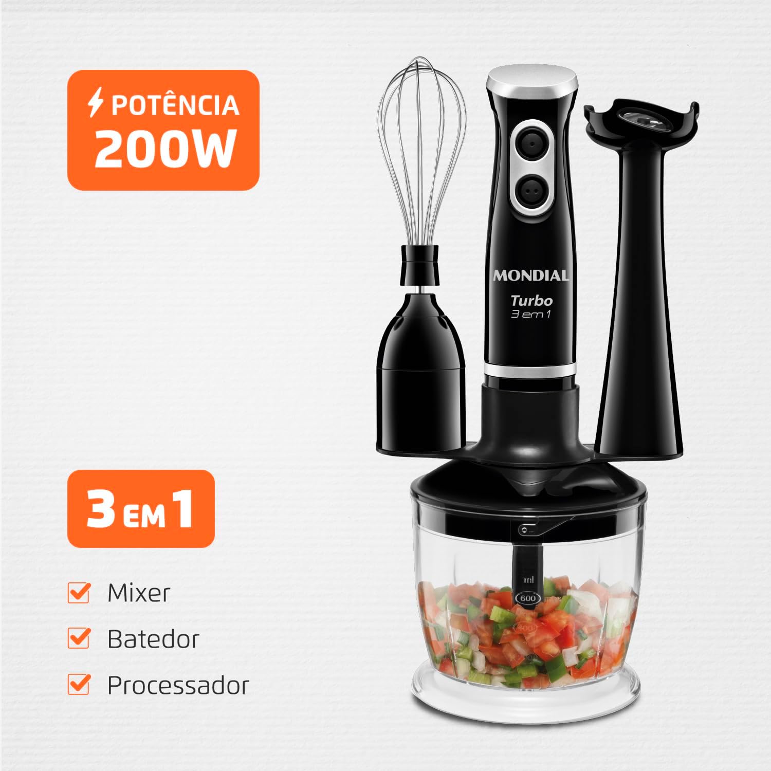 Mixer Turbo 3 em 1, Mondial, Preto, 350W, 110V - M-14